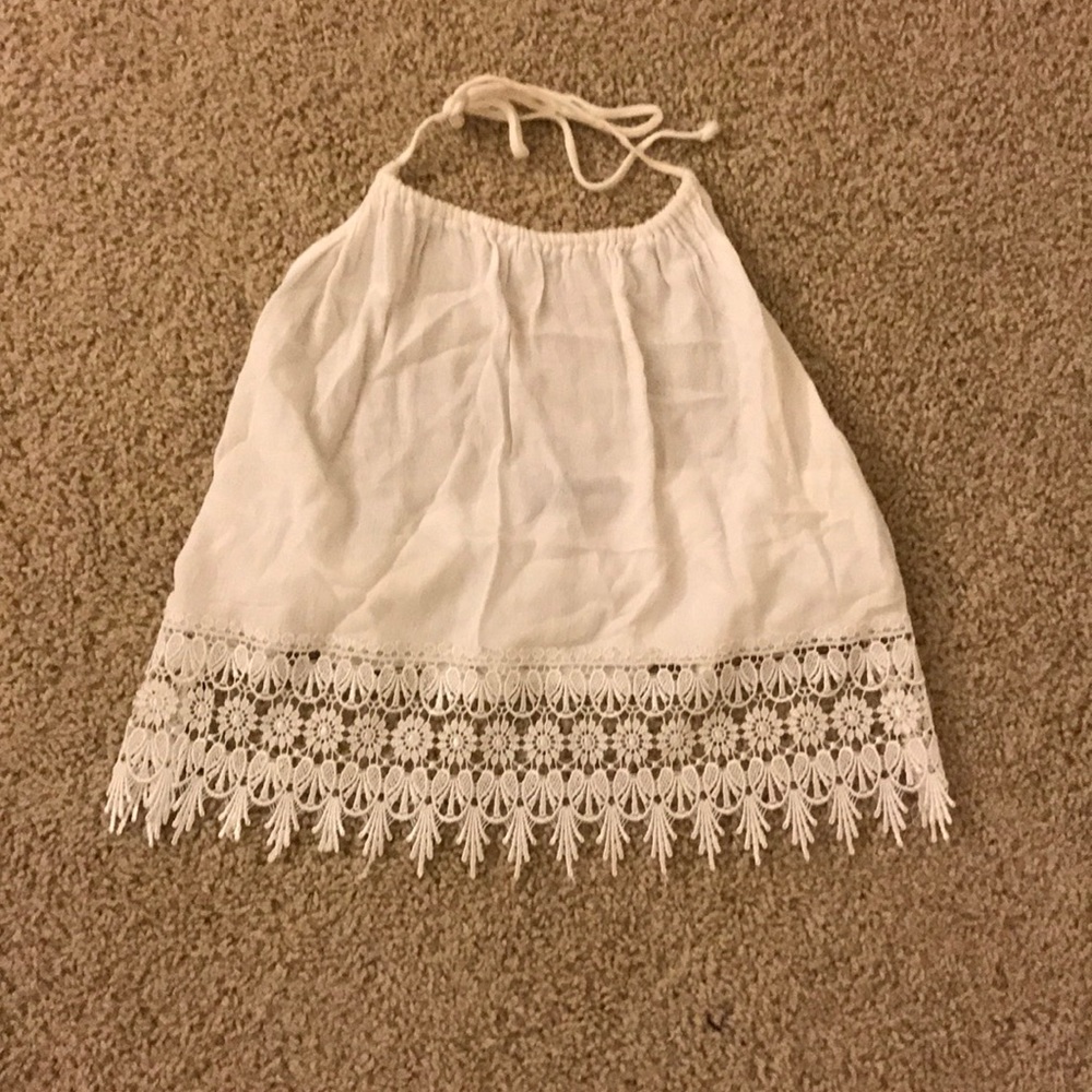 White halter top with lace trimming